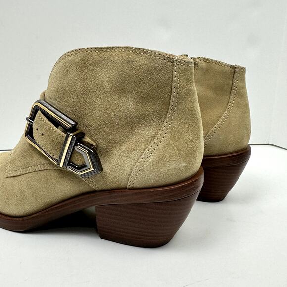 NEW Vince Camuto Ashena Tan Suede Leather Buckle Zip Up Bootie Ankle Boots - Picture 11 of 14